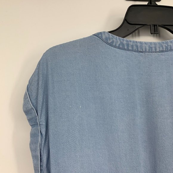 Daily Ritual Romper Blue Lyocell Chambray Button Down Pockets - Picture 8 of 10